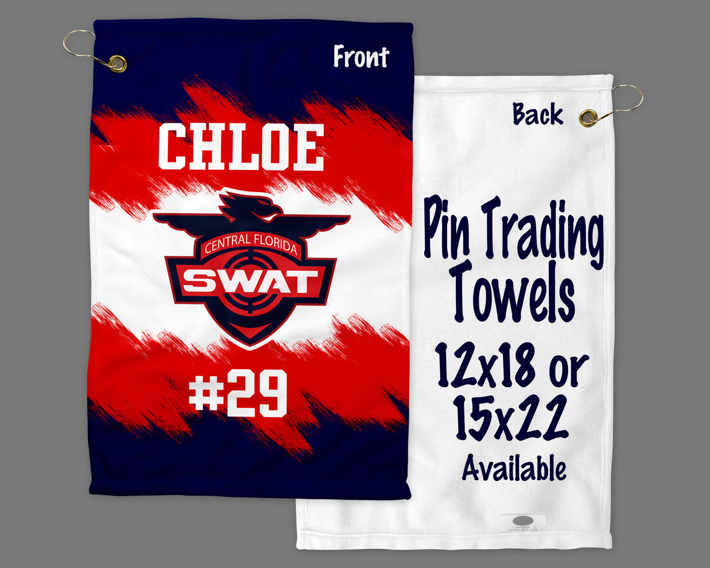 12" x 18" Personalized Pin Trading Towel Perfect for Pin Trading Tournaments, Customized with your Logo or Any Image, Dual Color