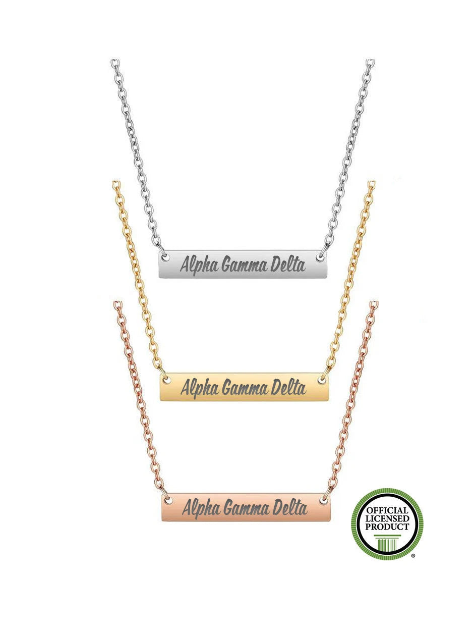 Alpha Gamma Delta Engraved Bar Necklace Pendant