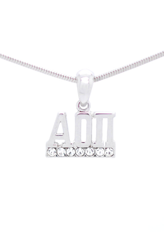 Alpha Omicron Pi Crystal Pendant Necklace - Clear