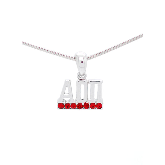 Alpha Omicron Pi Crystal Pendant Necklace - Red