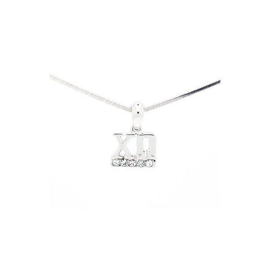 Chi Omega Crystal Pendant Necklace - Clear
