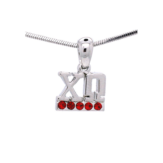 Chi Omega Crystal Pendant Necklace - Red