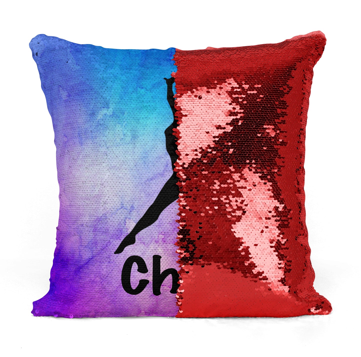 Personalized Gymnast Sequin Mermaid Flip Pillow with Watercolor Background