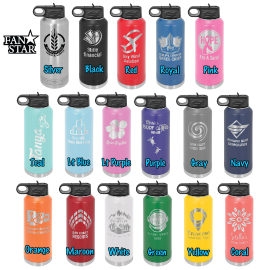 Engraved Heart Stainless Steel Water Bottle, Choose Your Customizations