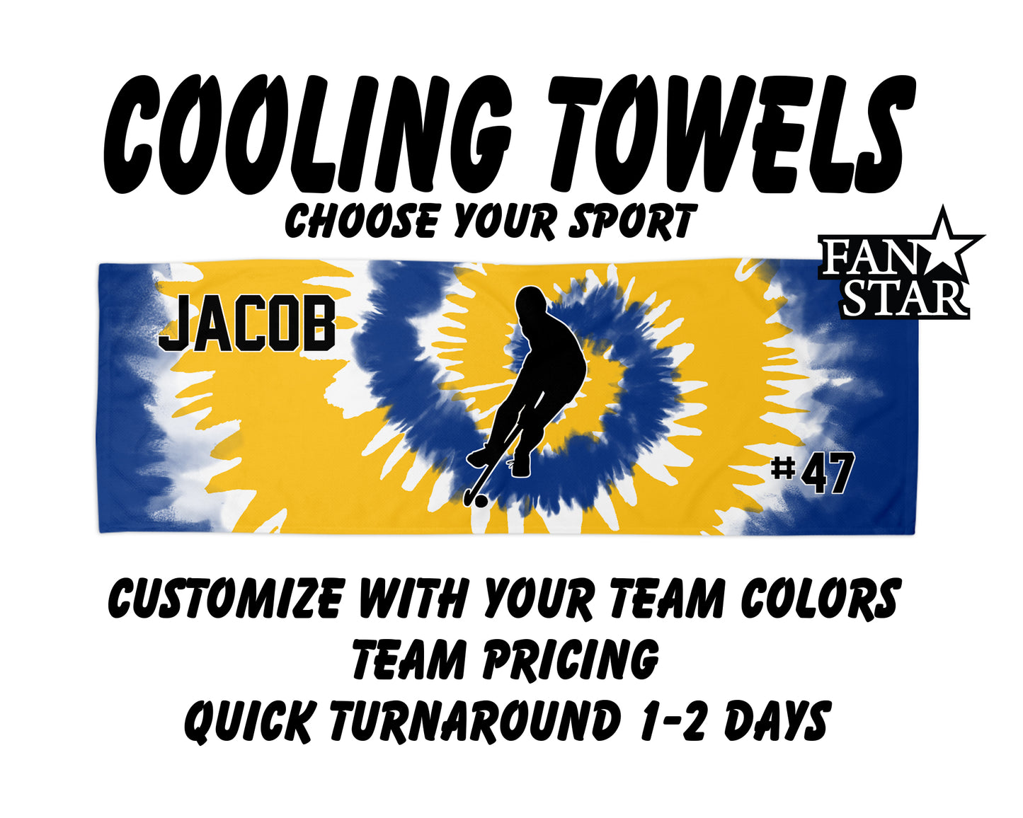 Field Hockey Cooling Towel with Tie Dye Background