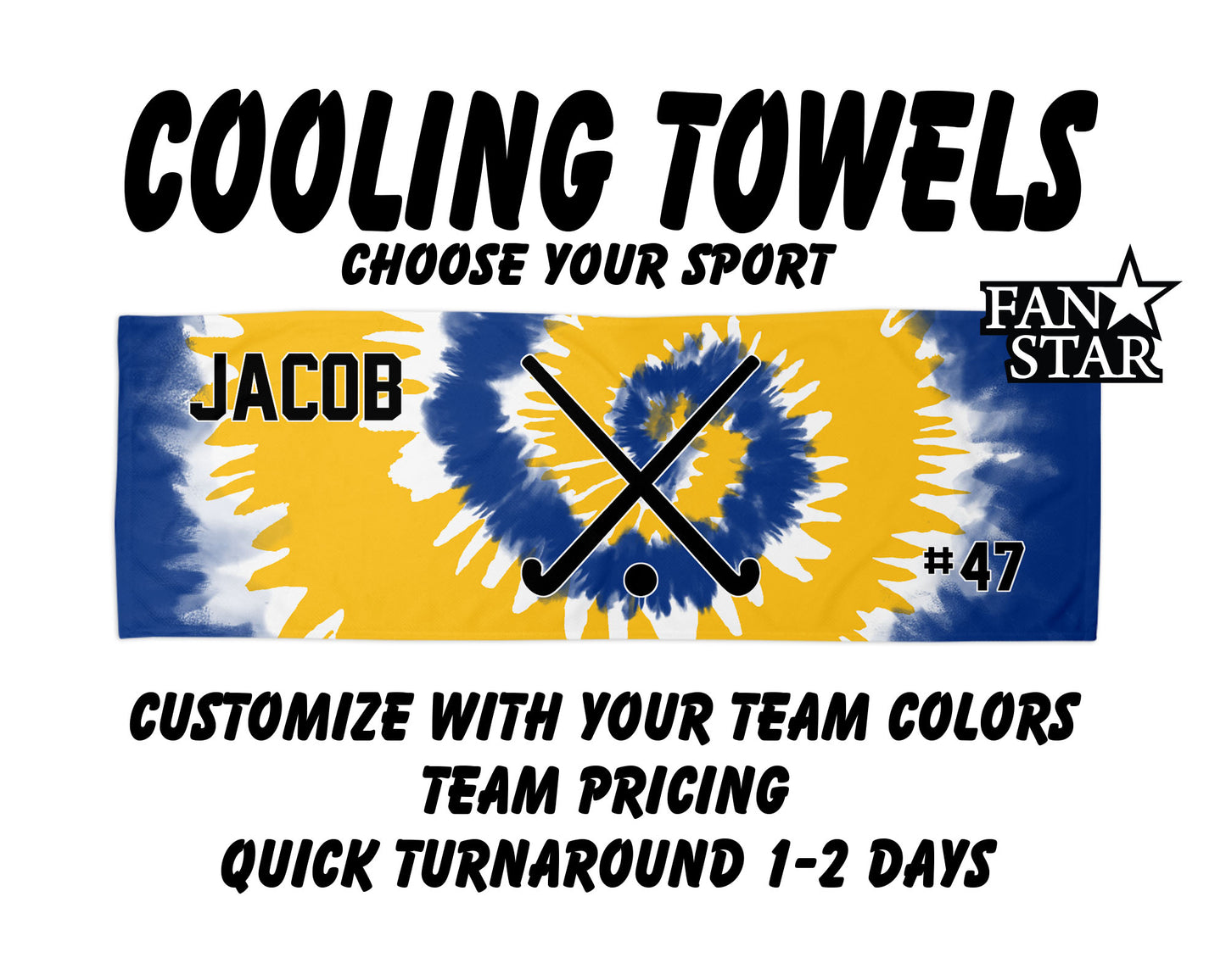 Field Hockey Cooling Towel with Tie Dye Background