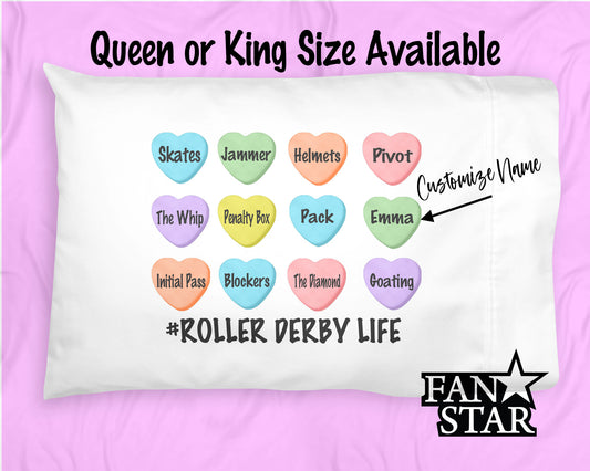Personalized Roller Derby Hearts Microfiber Pillowcase Perfect for Valentine's Day