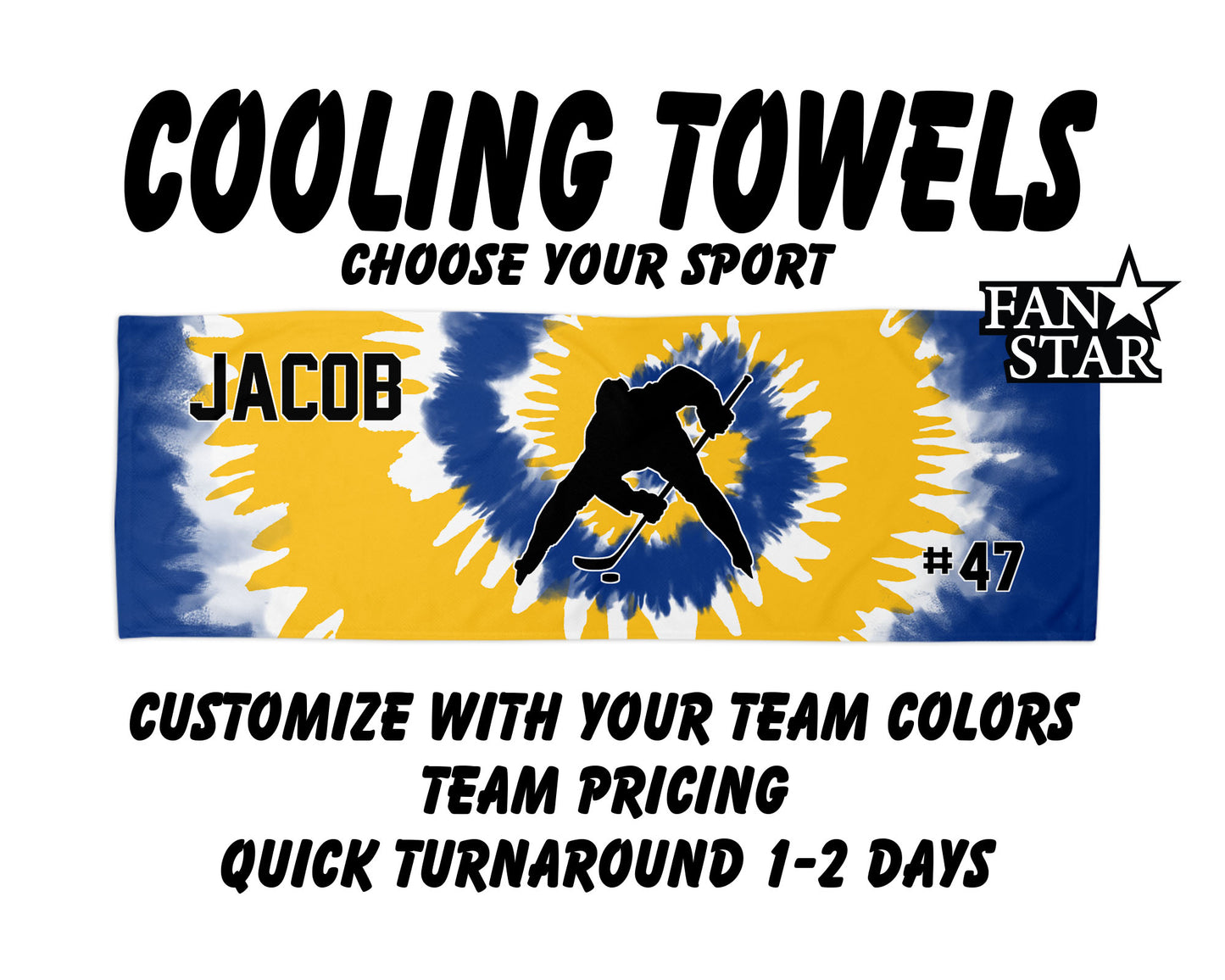 Hockey Cooling Towel with Tie Dye Background