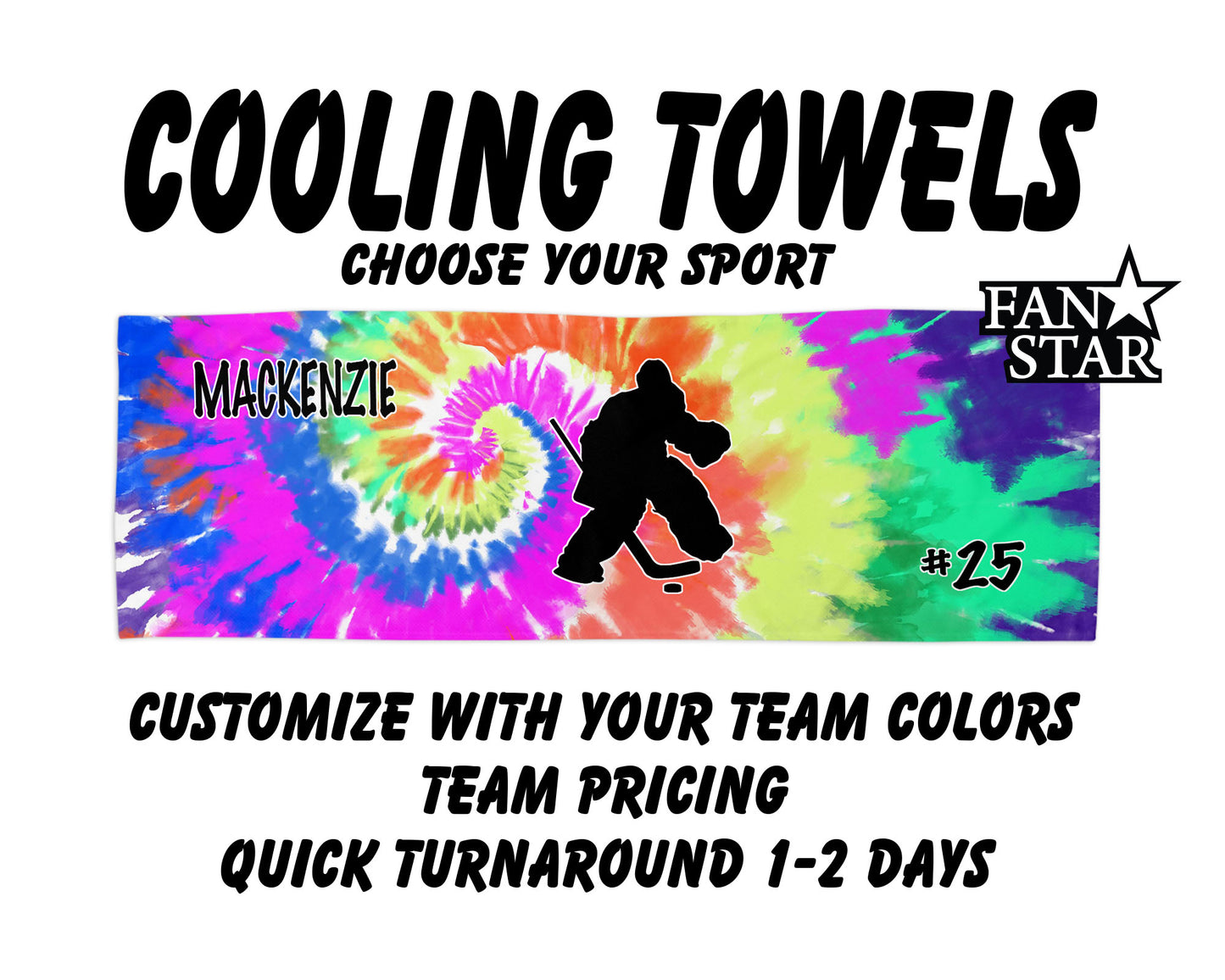 Hockey Cooling Towel with Tie Dye Background