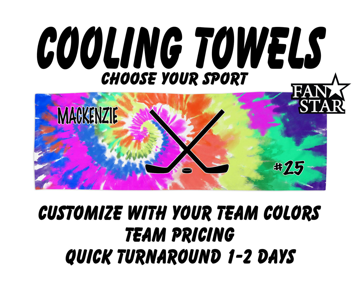 Hockey Cooling Towel with Tie Dye Background