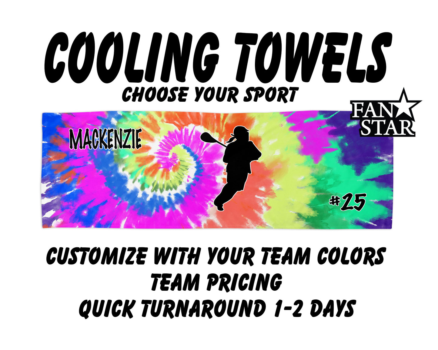 Lacrosse Cooling Towel with Tie Dye Background