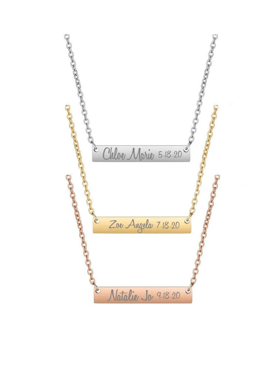 Engraved Bar Pendant - Name and Birthday