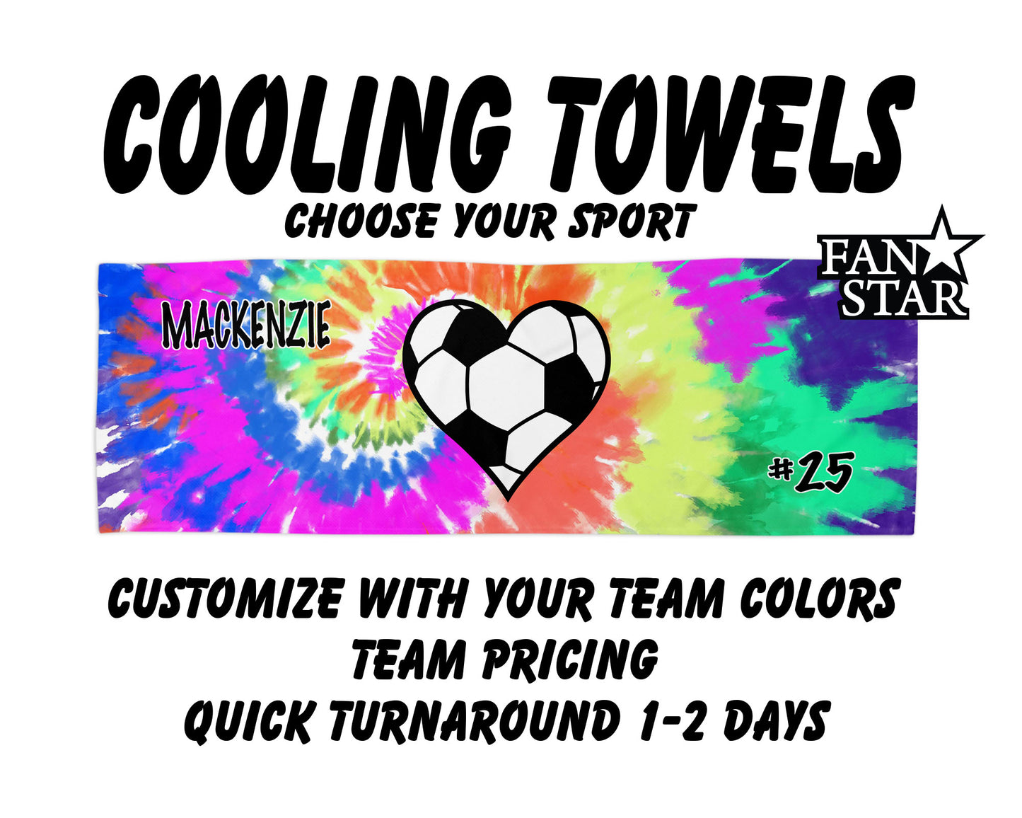 Soccer Cooling Towel with Tie Dye Background