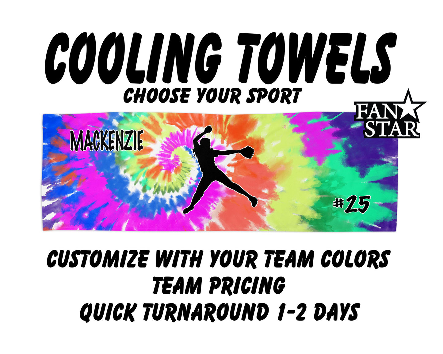 Softball Cooling Towel with Tie Dye Background