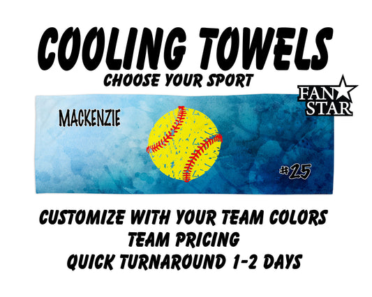 Softball Cooling Towel with Watercolor Background