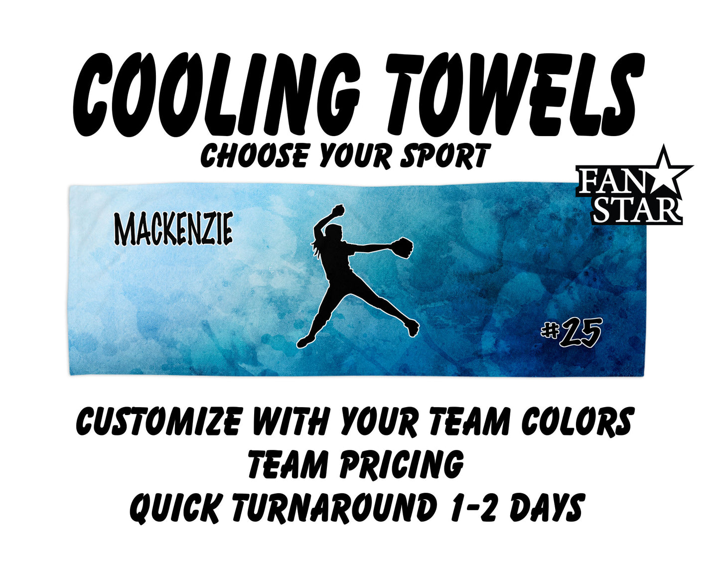 Softball Cooling Towel with Watercolor Background