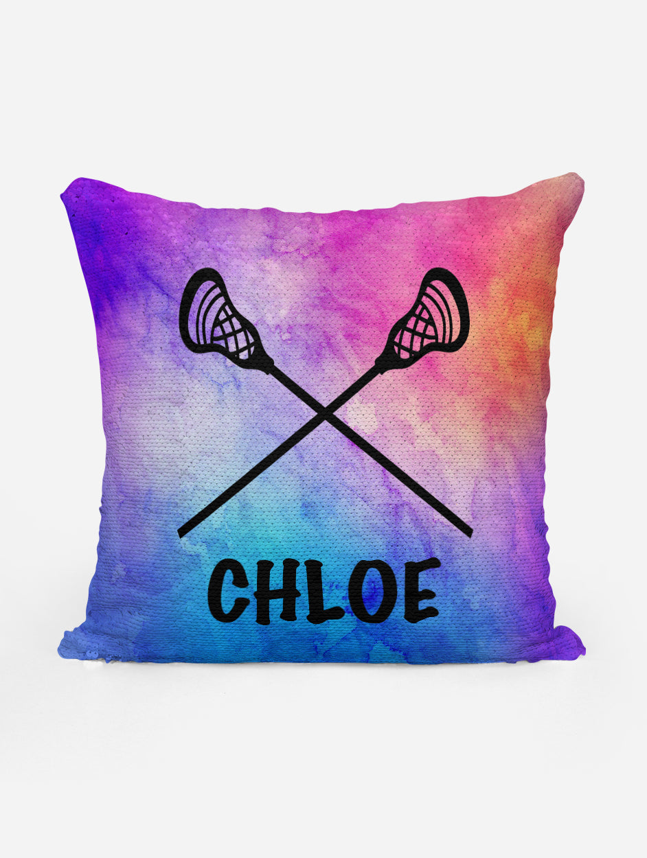 Personalized CUSTOM LACROSSE Sequin Pillow - Watercolors