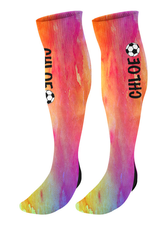 Personalized Soccer Knee High Socks, Watercolor Background, Soccer Team Socks