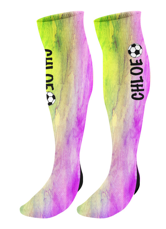 Personalized Soccer Knee High Socks, Watercolor Background, Soccer Team Socks