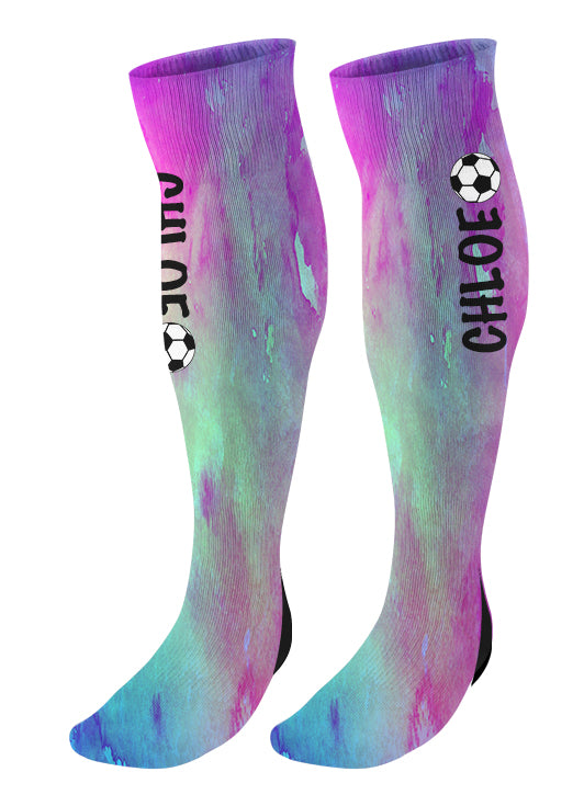 Personalized Soccer Knee High Socks, Watercolor Background, Soccer Team Socks