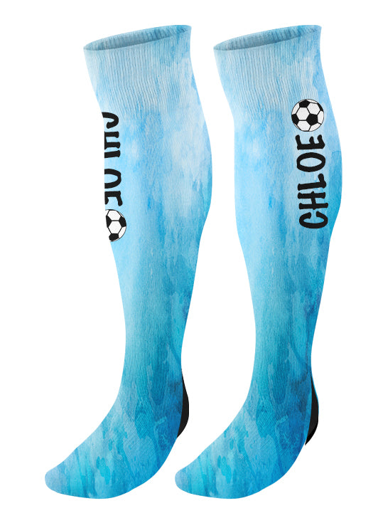 Personalized Soccer Knee High Socks, Watercolor Background, Soccer Team Socks