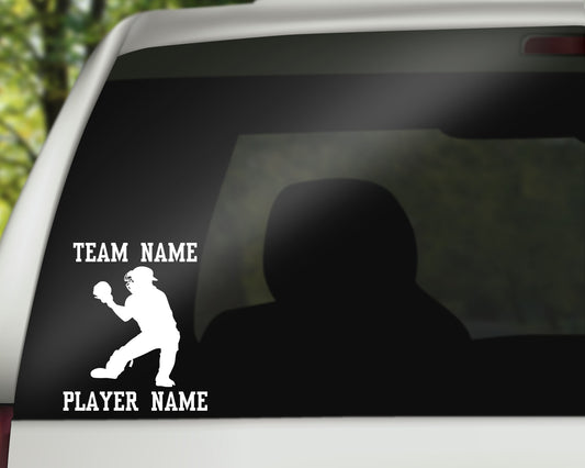 Custom Baseball Softball Car Window Decal - Catcher