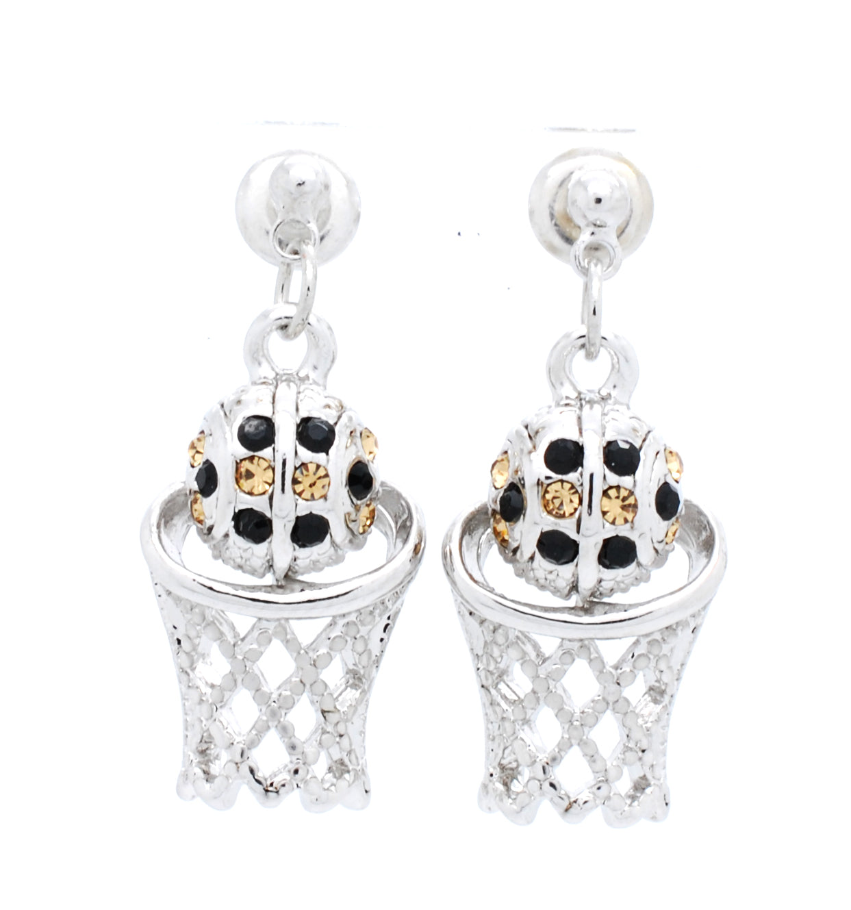 Basketball Earrings POST - Black/Lt Gold