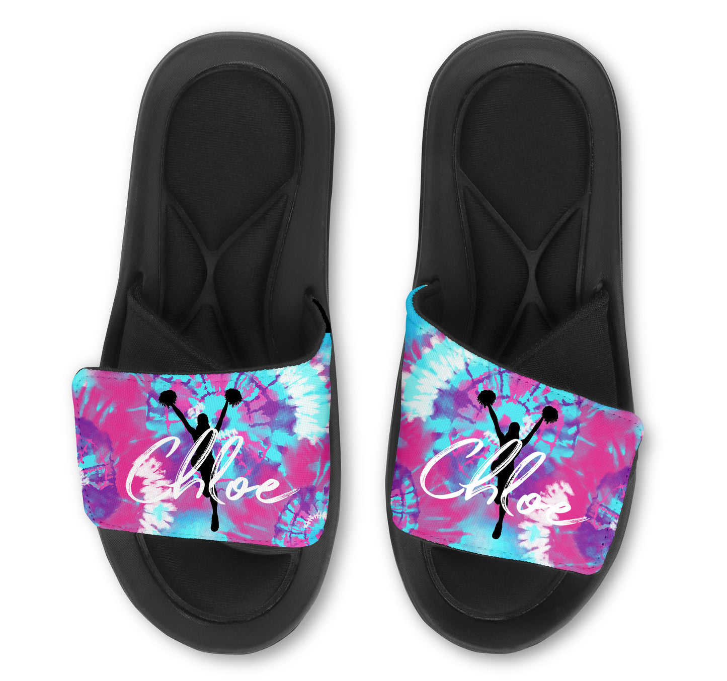 Cheerleader Tie Dye Custom Slides / Sandals - Choose your Background!