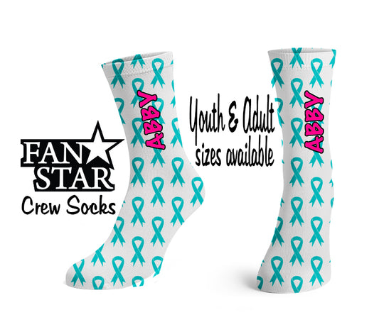Personalized Teal Ribbon Crew Socks