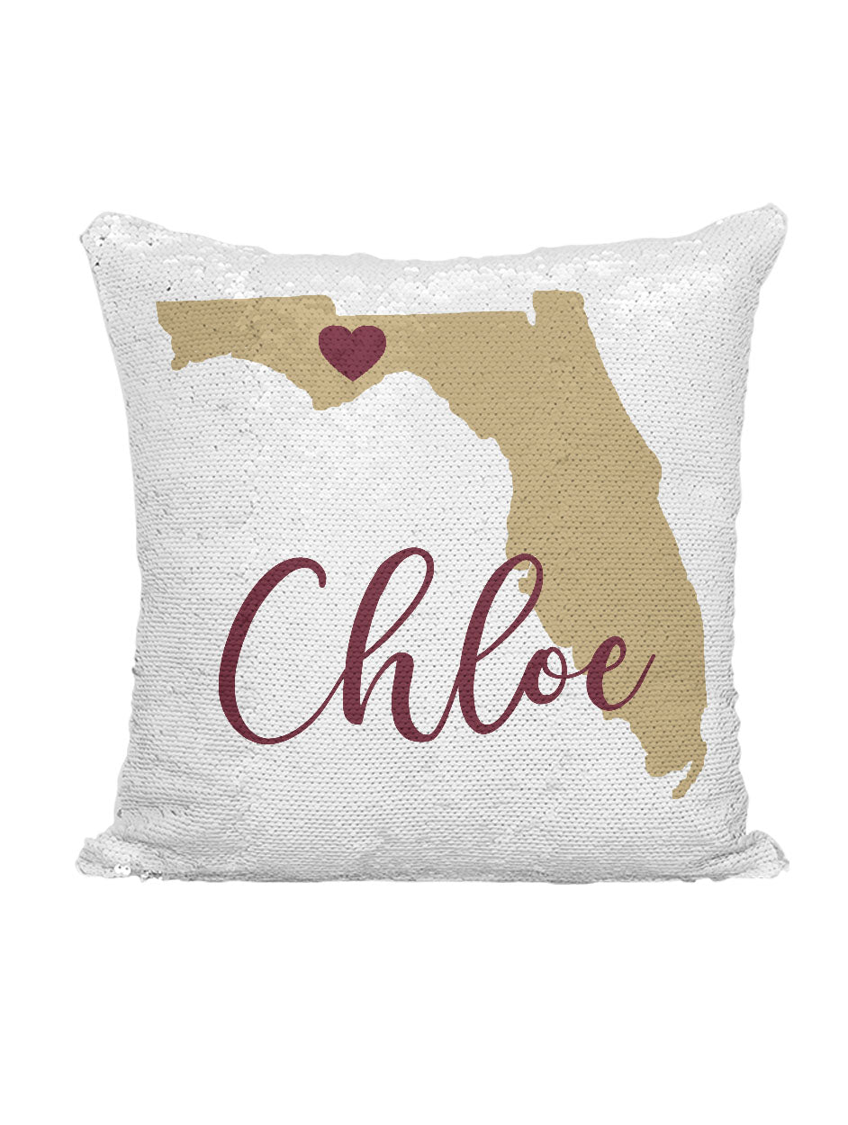 CUSTOM SEQUIN PILLOW - FLORIDA STATE GARNET & GOLD