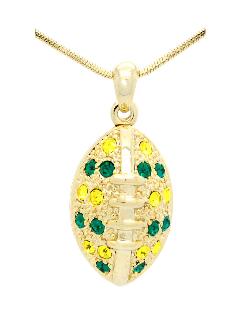 Large Football Necklace - Green/Gold (Gold Plated)