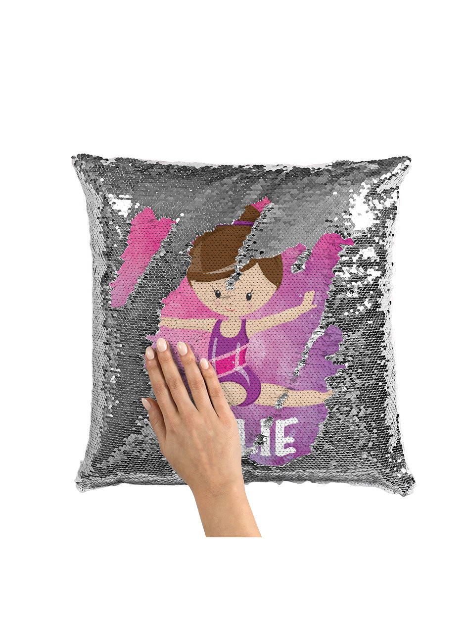 CUSTOM SEQUIN PILLOW - GYMNAST LEAPING - Pink Watercolor
