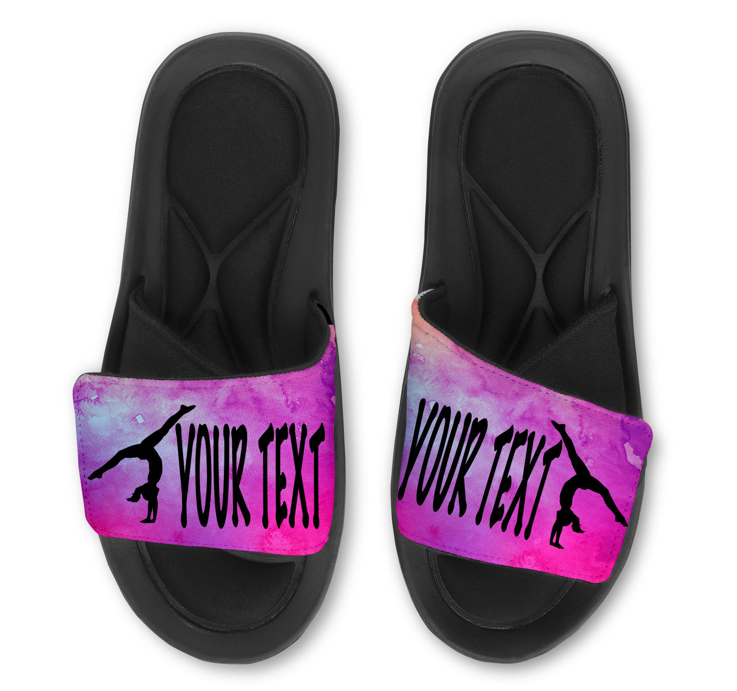 Gymnastics Custom Slides Sandals with Watercolor Background