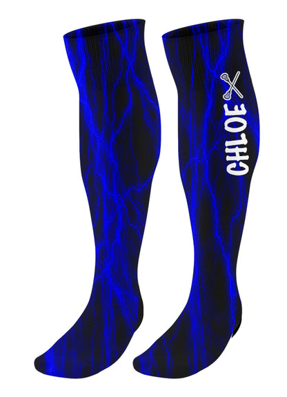 Personalized Lacrosse Knee High Socks - Lightning Background