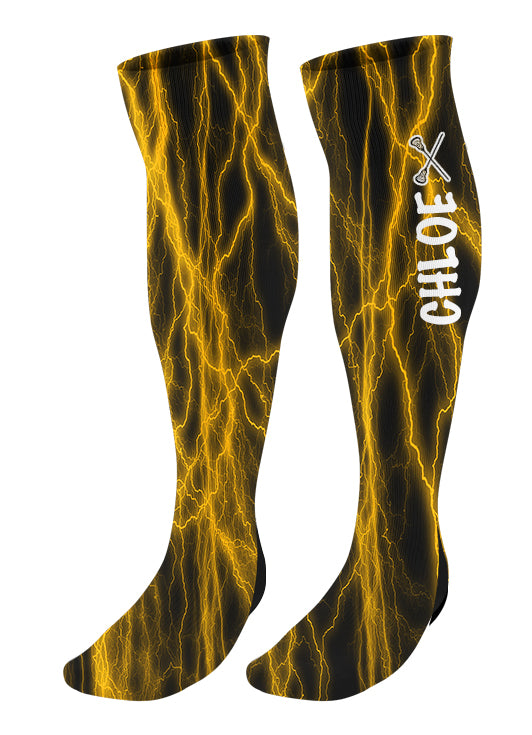 Personalized Lacrosse Knee High Socks - Lightning Background
