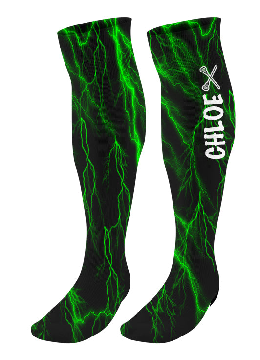 Personalized Lacrosse Knee High Socks - Lightning Background