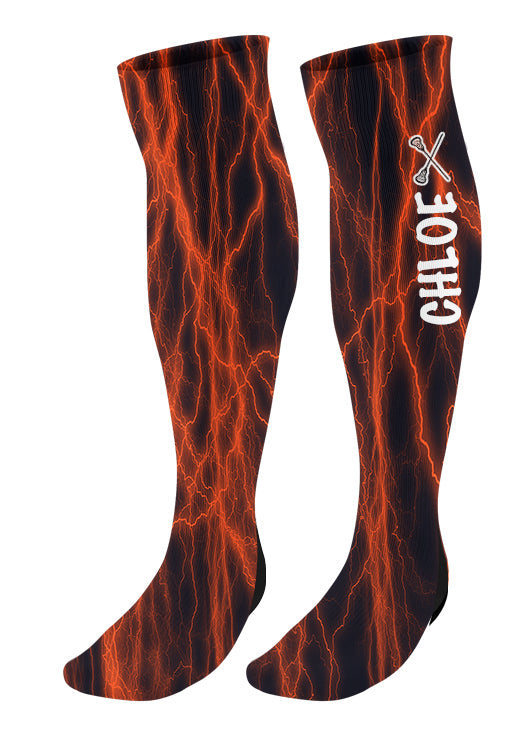 Personalized Lacrosse Knee High Socks - Lightning Background