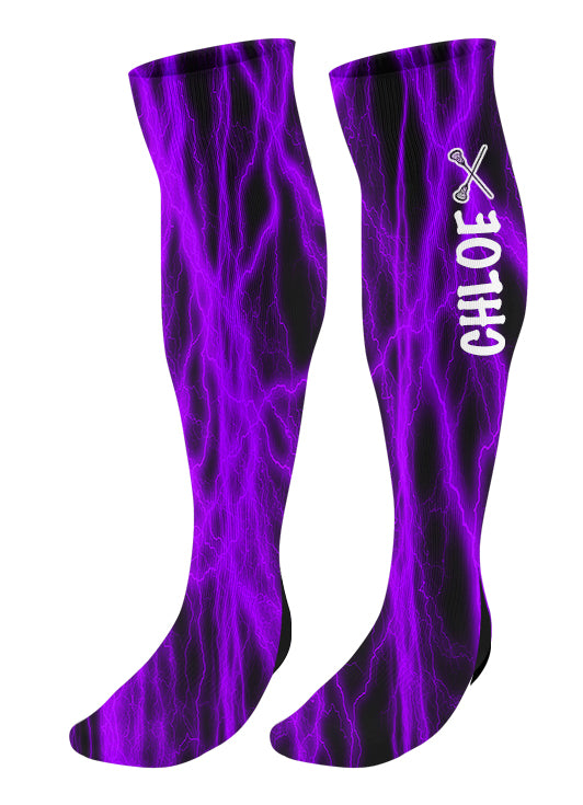 Personalized Lacrosse Knee High Socks - Lightning Background