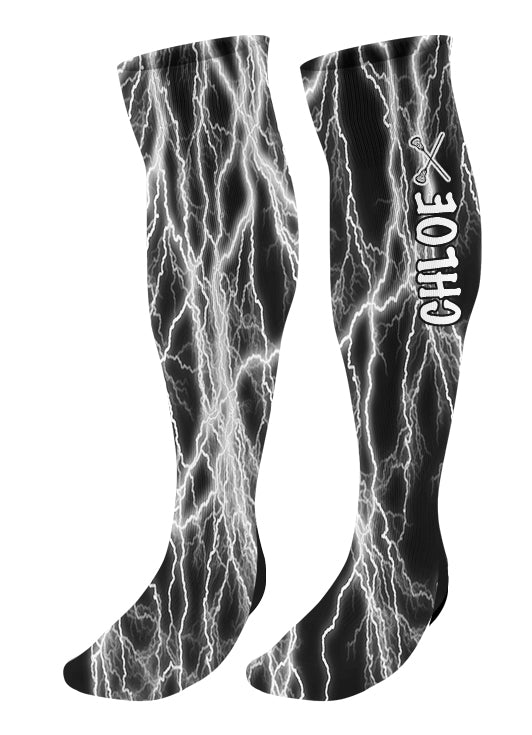 Personalized Lacrosse Knee High Socks - Lightning Background