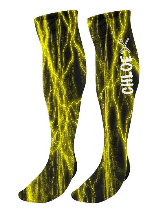 Personalized Lacrosse Knee High Socks - Lightning Background