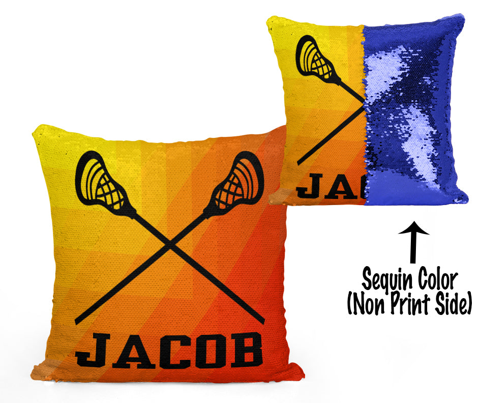 Custom Personalized Lacrosse Sequin Mermaid Flip Pillow- Abstract