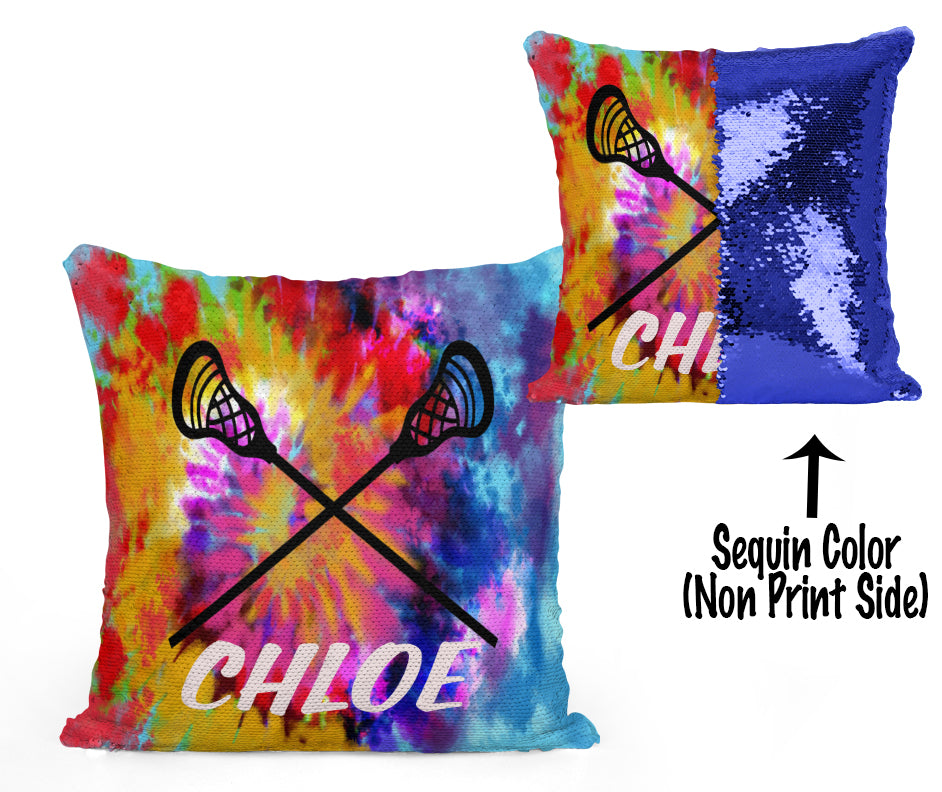Custom Personalized Lacrosse Sequin Mermaid Flip Pillow- Tie Dye