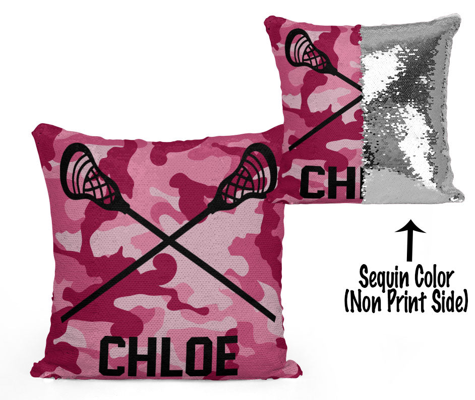 Custom Personalized Lacrosse Sequin Mermaid Flip Pillow- Camo