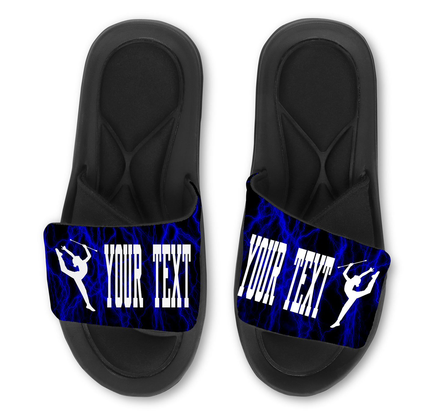 Baton Twirling Custom Slides / Sandals With Lightning Design