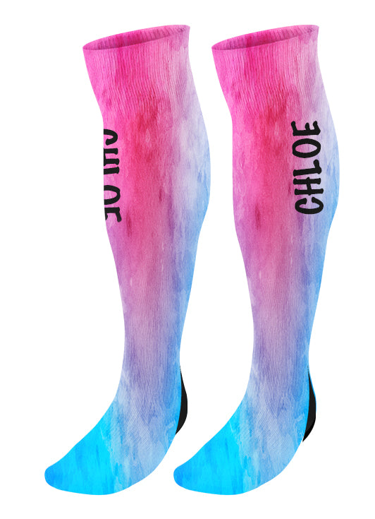 Personalized Knee High Socks with Name, Watercolor Background, Custom Name Socks, Birthday socks