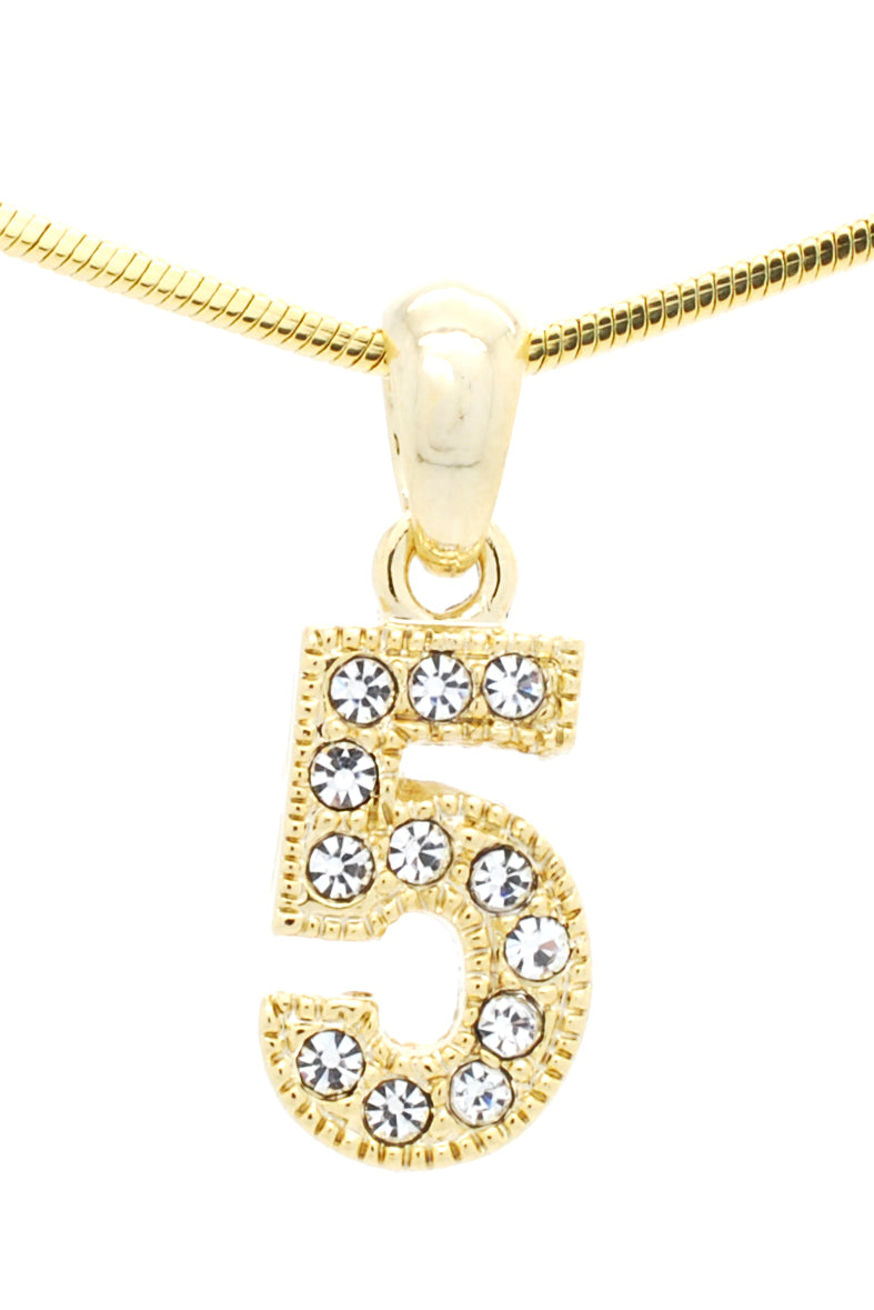 Number Pendant Charms - Gold Crystal