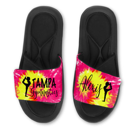 Custom Dancer Slides Sandals with Tie Dye Background, Choose Your Image and Colors