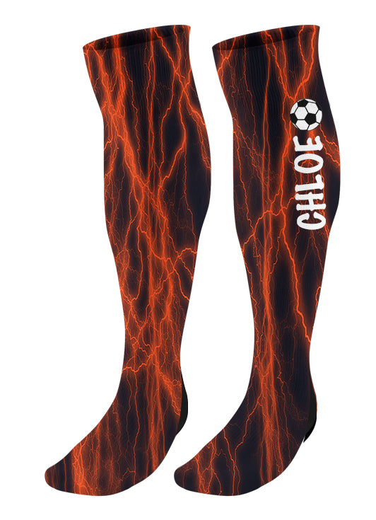 Personalized Soccer Knee High Socks - Lightning Background
