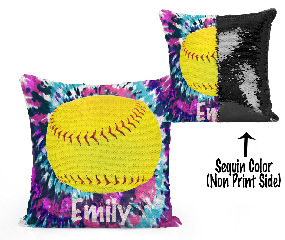 CUSTOM SEQUIN PILLOW - SOFTBALL - Tie Dye