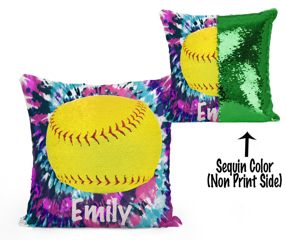 CUSTOM SEQUIN PILLOW - SOFTBALL - Tie Dye